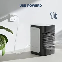 Portable Air Cooler, 3-IN-1 Mini Air Conditioner With USB Charging, 100° Oscillating, 3 Speeds & 7 Color LED Lights, Personal Mini Fan For Bedroom Dorm Table Office Outdoors, Black -Household Cleaning Supply Store 41SbXf0FN0L