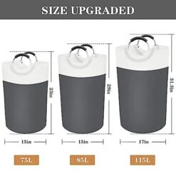 BlissTotes Laundry Basket, Laundry Hamper, Hampers For Laundry, Clothes Baskets Collapsible With Handles Waterproof For Bathroom Storage College Dorm, Family (Grey, 115L)