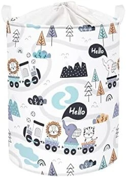 Clastyle 45L Funny Play Animals Laundry Hamper Skateboard Elephant Blue Laundry Basket With Drawstring Round Toy Clothes Storage Basket For Kids Room, 14.2x17.7 In -Household Cleaning Supply Store 41VBvIbYAQL. AC