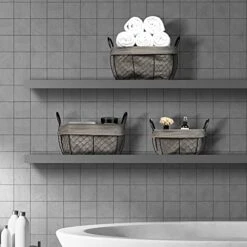 Sorbus Wire Storage Baskets Set Decorative With Removable Fabric Liner, Open Home Décor Farmhouse Metal Storage Bins & Baskets For Organizing Shelves, Living Room, Bathroom, Kitchen (Oval - Gray)