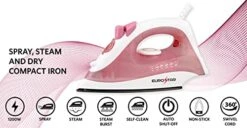 EUROSTAR IR334XP Compact Steam Iron W/Steam Burst & Auto-Shut-Off, Pink -Household Cleaning Supply Store 41YRrirpiwS