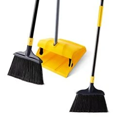 Yocada Heavy Duty Broom And Dustpan Set Commercial Outdoor Indoor 2+1 Perfect For Courtyard Garage Lobby Mall Market Floor Home Kitchen Room Office Pet Hair Rubbish
