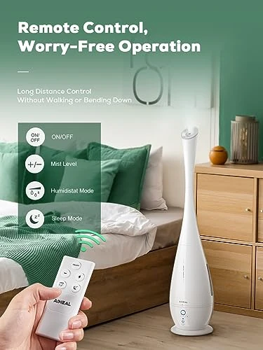 Aiheal Humidifier For Bedroom, 5L Cool Mist Floor Humidifiers For Large Room, Quiet Ultrasonic Humidifier With Smart Humidistat Mode And Essential Oil Diffuser, Baby Humidifiers With Sleep Mode, White 4 Aiheal Humidifier For Bedroom, 5L Cool Mist Floor Humidifiers For Large Room, Quiet Ultrasonic Humidifier With Smart Humidistat Mode And Essential Oil Diffuser, Baby Humidifiers With Sleep Mode, White - Image 2