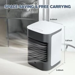 Portable Air Cooler, 3-IN-1 Mini Air Conditioner With USB Charging, 100° Oscillating, 3 Speeds & 7 Color LED Lights, Personal Mini Fan For Bedroom Dorm Table Office Outdoors, Black -Household Cleaning Supply Store 41aJSNHNFVL