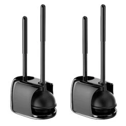 Voseki Toilet Brush And Plunger Set, 2 In 1 Toilet Bowl Brush Plunger Set With Holder For Deep Cleaning, Bathroom Accessories, Black
