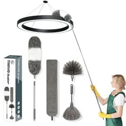 TIMIVO Cobweb Duster With Extension Pole 30 To 100 Inches (Stainless Steel),Microfiber Duster For Cleaning, Bendable Washable, Used To Clean Ceiling Fan, High Ceiling, Blinds(5PACK)
