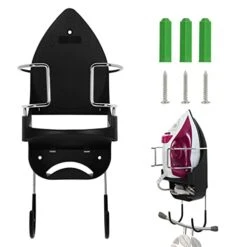 GTYXELC Ironing Board Wall Mount -High Temperature Resistance Laundry Room Iron And Ironing Board Holder, Ironing Board Hanger With Large Storage Basket And Removable Hooks