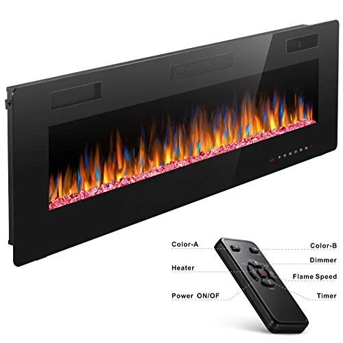 Joy Pebble 50 Inch Electric Fireplace Inserts, In-Wall Recessed And Wall Mounted 750/1500W Fireplace Heater, Touch Screen, Remote Control With Timer, Adjustable Flame Color And Speed 6 Joy Pebble 50 Inch Electric Fireplace Inserts, In-Wall Recessed And Wall Mounted 750/1500W Fireplace Heater, Touch Screen, Remote Control With Timer, Adjustable Flame Color And Speed - Image 4
