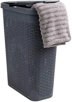 Mind Reader Basket Collection, Slim Laundry Hamper, 40 Liter (15kg/33lbs) Capacity, Cut Out Handles, Attached Hinged Lid, Ventilated, Ivory -Household Cleaning Supply Store 41d1DtTiyKL. AC