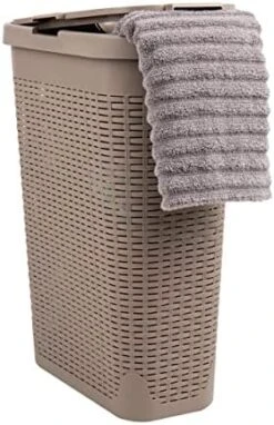 Mind Reader Basket Collection, Slim Laundry Hamper, 40 Liter (15kg/33lbs) Capacity, Cut Out Handles, Attached Hinged Lid, Ventilated, Ivory -Household Cleaning Supply Store 41d7Zc908mL. AC