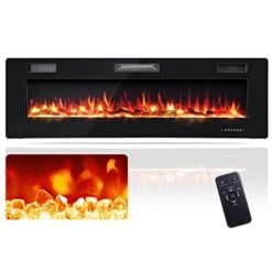 Tangkula 60 Inches Recessed Electric Fireplace, In-Wall & Wall Mounted Electric Heater With Adjustable Flame Color & Speed, Remote Control, Touch Screen, 750-1500W (60 Inches With Log Decoration)