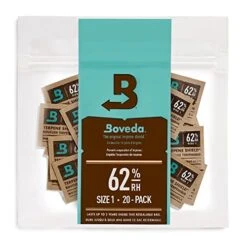 Boveda 62% Two-Way Humidity Control Packs For Storing 1/8 Oz – Size 1 – 20 Pack – Moisture Absorbers For Small Storage Containers – Humidifier Packs – Hydration Packets In Resealable Bag