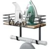 TJ.MOREE Hanger Wall Mount - Laundry Room Iron And Ironing Board Holder, Metal With Large Storage Wooden Base Basket And Removable Hooks (Black) -Household Cleaning Supply Store 41h5tTduzAL