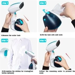 Portable Mini Steamer For Clothes, Handheld Travel Garment Steamer With Stainless Steel Nozzle & Fabric Brush, Detachable Water Tank (Gray : Blue) -Household Cleaning Supply Store 41hDIwVLfEL