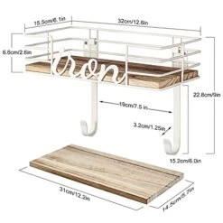 TJ.MOREE Ironing Board Hanger Wall Mount - Laundry Room Iron And Ironing Board Holder, Metal Wall Mount With Large Storage Wooden Base Basket And Removable Hooks (White) -Household Cleaning Supply Store 41hGxJa74zS