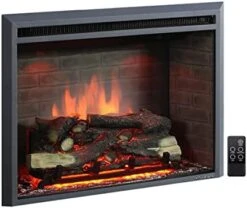 PuraFlame Western Electric Fireplace Insert With Fire Crackling Sound, Remote Control, 750/1500W, Black, 33 1/16 Inches Wide, 25 9/16 Inches High -Household Cleaning Supply Store 41hvLV9g59L. AC