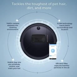 BObsweep PetHair Vision Robot Vacuum Cleaner, Battery-Powered Cordless Vacuum, Smart Floor Cleaner, 13” L X 13” W X 3” H, BlackBerry -Household Cleaning Supply Store 41iKF60FRwL