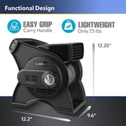 Lasko High Velocity Pivoting Utility Blower Fan, For Cooling, Ventilating, Exhausting And Drying At Home, Job Site, Construction, 2 AC Outlets, Circuit Breaker With Reset, 3 Speeds, 12", Black, U12104 -Household Cleaning Supply Store 41lAV5sIR2L