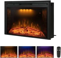 Benrocks 36'' Electric Fireplace Inserts, Recessed & Built In Wall Electric Fireplace Heater With Fire Crackling Sound, Adjustable Top Light & Flame Speed, Overheating Protection, 750/1500W Black -Household Cleaning Supply Store 41lZDN5IVGL. AC