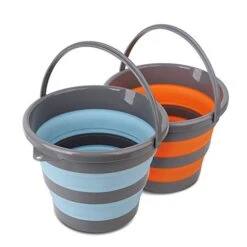 2 Pack Collapsible Plastic Bucket With 2.6 Gallon (10L) Each, Foldable Round Tub For House Cleaning, Space Saving Outdoor Waterpot For Garden Or Camping, Portable Fishing Water Pail (Blue & Orange)