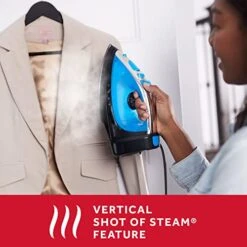 Sunbeam Steammaster Steam Iron, 1400 Watt, Large Anti-Drip Stainless Steel Nonstick Soleplate With 8' Retractable Cord, Horizontal Or Vertical Shot Of Steam And 3-Way Auto Shut-Off, Black/Blue -Household Cleaning Supply Store 41ltFfHbnFL