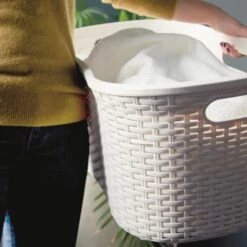 Addis Faux Rattan Hipster Laundry Basket 40 Litre, Calico/Cream -Household Cleaning Supply Store 41nJ0PHLlOS