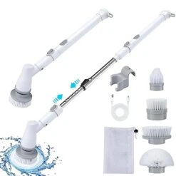 Electric Spin Scrubber, Cordless Electric Mop Cleaning Brush With 2 Speeds & 4 Replacement Brush Head, Shower Scrubber With Adjustable Extension Arm, Shower Cleaning Brush For Bathtub Tile Grout Floor