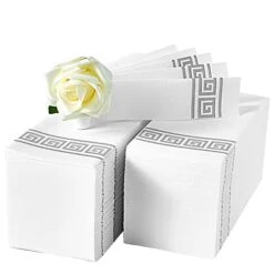 LITOPAK 100 Pack Paper Hand Towels For Bathroom, Linen Like Guest Towels Disposable, And Paper Napkins Disposable For The Bathroom, Kitchen, Wedding, Party, And Dinner. (Silver)