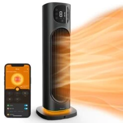Govee Smart Space Heater For Indoor Use, 1500W Ceramic Tower Heater With Thermostat APP&Voice Control, Quiet Portable Electric Heater With RGB Night Light For Large Rooms, Bedroon, Office