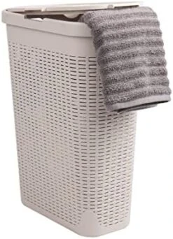 Mind Reader Basket Collection, Slim Laundry Hamper, 40 Liter (15kg/33lbs) Capacity, Cut Out Handles, Attached Hinged Lid, Ventilated, Ivory -Household Cleaning Supply Store 41qXsrm0BbL. AC