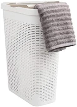 Mind Reader Basket Collection, Slim Laundry Hamper, 40 Liter (15kg/33lbs) Capacity, Cut Out Handles, Attached Hinged Lid, Ventilated, Ivory -Household Cleaning Supply Store 41qbDkjwBaL. AC