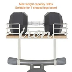 TJ.MOREE Ironing Board Hanger Wall Mount - Laundry Room Iron And Ironing Board Holder, Metal Wall Mount With Large Storage Wooden Base Basket And Removable Hooks (White) -Household Cleaning Supply Store 41r6Rja4AaS