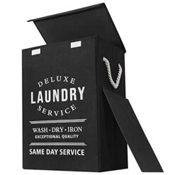 U Trip Laundry Basket With Lid, 85L Large Deluxe Laundry Baskets - Collapsible Foldable Laundry Hamper Big Storage Basket Bin For Clothes Washing Bedroom Organizer Toy Collection (Black)