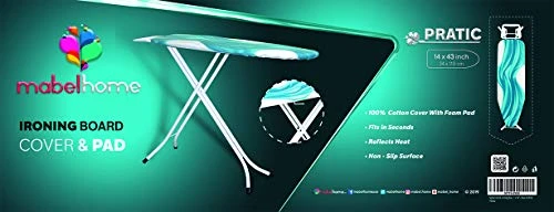 Mabel Home Ironing Board Padded Cover, 100% Cotton, 43" X 14" - Blue & White 4 Mabel Home Ironing Board Padded Cover, 100% Cotton, 43" X 14" - Blue & White - Image 2