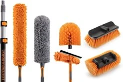20 Foot High Reach Telescoping Duster Kit And Vinyl Siding Brushes With 5-12 Ft Extension Pole // High Ceiling Cleaning And Window Washing Kit // Exterior & Interior House And Gutter Cleaning Brush