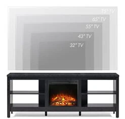 WAMPAT Fireplace TV Stand For 75 Inch TV, Entertainment Center With 4 Storage Shelf, Wood TV Console Table With Electric Fireplace, Television Stands For Living Room Bedroom, Black, 70 Inch -Household Cleaning Supply Store 41w1Mc2SSPL