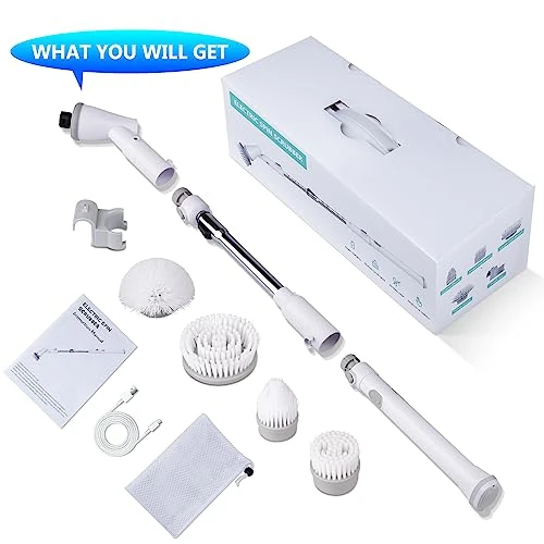 Electric Spin Scrubber, Cordless Electric Mop Cleaning Brush With 2 Speeds & 4 Replacement Brush Head, Shower Scrubber With Adjustable Extension Arm, Shower Cleaning Brush For Bathtub Tile Grout Floor 8 Electric Spin Scrubber, Cordless Electric Mop Cleaning Brush With 2 Speeds & 4 Replacement Brush Head, Shower Scrubber With Adjustable Extension Arm, Shower Cleaning Brush For Bathtub Tile Grout Floor - Image 6
