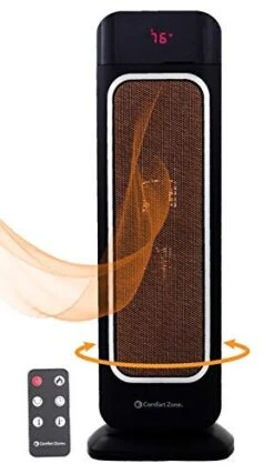 Oscillating Space Heater – Ceramic Forced Fan Heating With Stay Cool Housing - Tower With Remote Control, Digital Thermostat, Timer, Large Temperature Display And Efficient ECO Mode - By Bovado USA