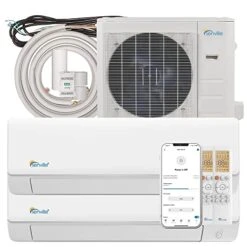 Senville SENA-18HF/D Dual Zone Mini Split Air Conditioner Heat Pump, 18000 BTU, Works With Alexa, White