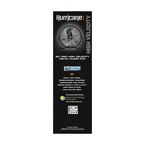 Hurricane Floor Fan - 20 Inch, Pro Series, High Velocity, Heavy Duty Metal Floor Fan For Industrial, Commercial, Residential, And Greenhouse Use - ETL Listed, Black 4 Hurricane Floor Fan - 20 Inch, Pro Series, High Velocity, Heavy Duty Metal Floor Fan For Industrial, Commercial, Residential, And Greenhouse Use - ETL Listed, Black - Image 2