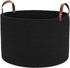 Hombins Large Blanket Basket Natural Cotton Rope Storage Basket, 20"X20''X13'' Woven Laundry Basket With Handles Baskets For Storing Clothing, Diapers, Toys, Blue&White -Household Cleaning Supply Store 41zr5hLwkJL. AC