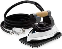Reliable 2150IR Commercial Steam Iron 120V X-Long Hose Iron 3.9 LB 11.5’ Long Steam Hose With Quick-Release Steam Plug Aluminium Soleplate, Cork Handle, Heat Resistant Iron Pad, 800W -Household Cleaning Supply Store 41zwT8BoQ9L. AC