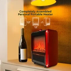 Comfort Zone CZFP1 600/1,200-Watt Mini Fireplace Heater With Realistic 3D Flame, Stay-Cool Body, Carry Handle, Overheat Sensor, And Safety Tip-Over Switch, Red -Household Cleaning Supply Store 510HlXNgoCL