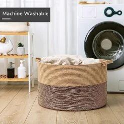 TIMEYARD Extra Large Woven Basket, 21.7'' X 13.8'' Wicker Blanket Basket Living Room Dog Toy Bin, Laundry Basket For Dirty Clothes, Shoe Basket For Entryway, 90L Black & Jute -Household Cleaning Supply Store 510OeSYkTQL