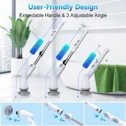 Electric Spin Scrubber, Cordless Electric Mop Cleaning Brush With 2 Speeds & 4 Replacement Brush Head, Shower Scrubber With Adjustable Extension Arm, Shower Cleaning Brush For Bathtub Tile Grout Floor 12 Electric Spin Scrubber, Cordless Electric Mop Cleaning Brush With 2 Speeds & 4 Replacement Brush Head, Shower Scrubber With Adjustable Extension Arm, Shower Cleaning Brush For Bathtub Tile Grout Floor -Household Cleaning Supply Store 5113XgR4A7L