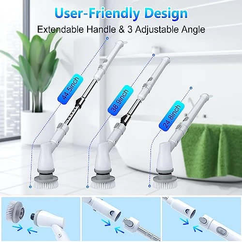Electric Spin Scrubber, Cordless Electric Mop Cleaning Brush With 2 Speeds & 4 Replacement Brush Head, Shower Scrubber With Adjustable Extension Arm, Shower Cleaning Brush For Bathtub Tile Grout Floor 6 Electric Spin Scrubber, Cordless Electric Mop Cleaning Brush With 2 Speeds & 4 Replacement Brush Head, Shower Scrubber With Adjustable Extension Arm, Shower Cleaning Brush For Bathtub Tile Grout Floor - Image 4
