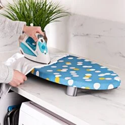 Minky Homecare Therma-Lite Space Saver Table Top Ironing Board (27.5 X 13.3 Inches) Lightweight, Compact, Flat-Folding Feet, Steam Iron Table. Ideal For Condos & Trailers, Blue Spots -Household Cleaning Supply Store 511BmM0AR1L
