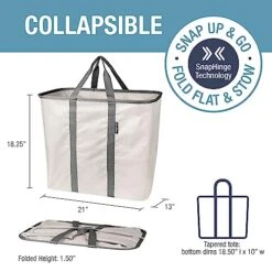 CleverMade Collapsible Laundry Basket, Large Foldable Clothes Hamper Bag, Laundry Tote Carry All Bin XL Pop-Up Caddy With Handles, Cream/Charcoal, 2 Pack