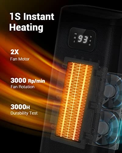 KopBeau Oscillating Space Heater For Indoor Use,1S Fast Heating, Electric & Portable Heater W/Thermostat, 1500W Ceramic PTC Room Heater With 4 Modes, 24H Timer, LED Display, Safe For Office Use 4 KopBeau Oscillating Space Heater For Indoor Use,1S Fast Heating, Electric & Portable Heater W/Thermostat, 1500W Ceramic PTC Room Heater With 4 Modes, 24H Timer, LED Display, Safe For Office Use - Image 2
