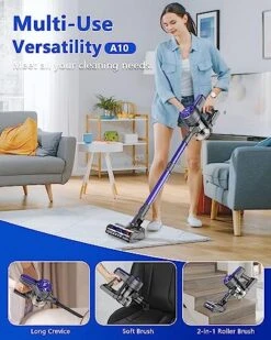 Cordless Vacuum Cleaner, Cordless Vacuum With 2200mAh Powerful Lithium Batteries, 5 Stages High Efficiency Filtration, Up To 30 Mins Runtime Vacuum Cleaner For Hardwood Floor -Household Cleaning Supply Store 513Kx6c7E5L